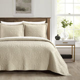 Chic Home Babe Cotton Quilt Set Geometric Floral Pattern Bedding - Pillow Shams Included - 3 Piece - Beige
