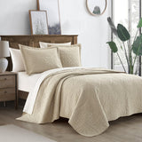 Chic Home Babe Cotton Quilt Set Geometric Floral Pattern Bedding - Pillow Shams Included - 3 Piece - Beige