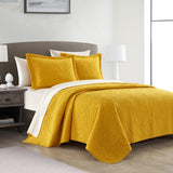 Chic Home Babe Cotton Quilt Set Geometric Floral Pattern Bedding - Pillow Shams Included - 3 Piece - Yellow