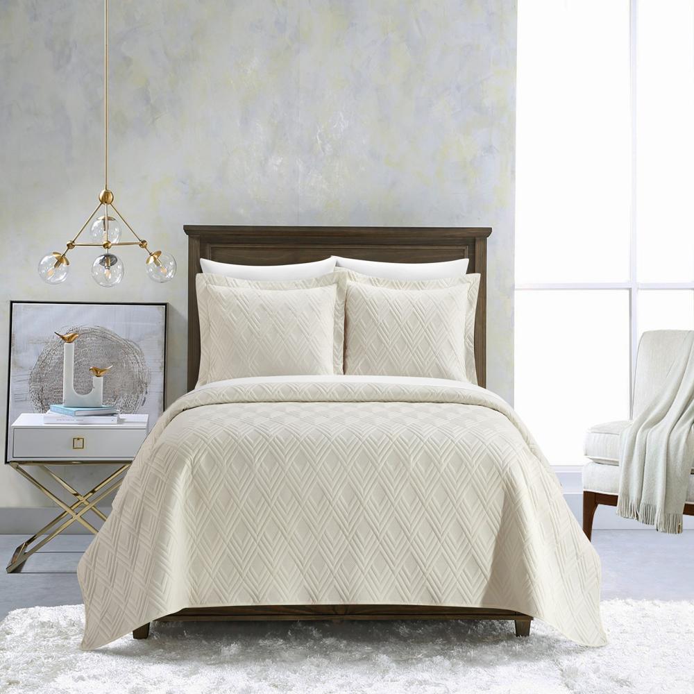 Chic Home Marling Quilt Set Contemporary Geometric Diamond Pattern Bed In A Bag Bedding - Sheets Pillowcases Pillow Shams Included - 7 Piece - Beige