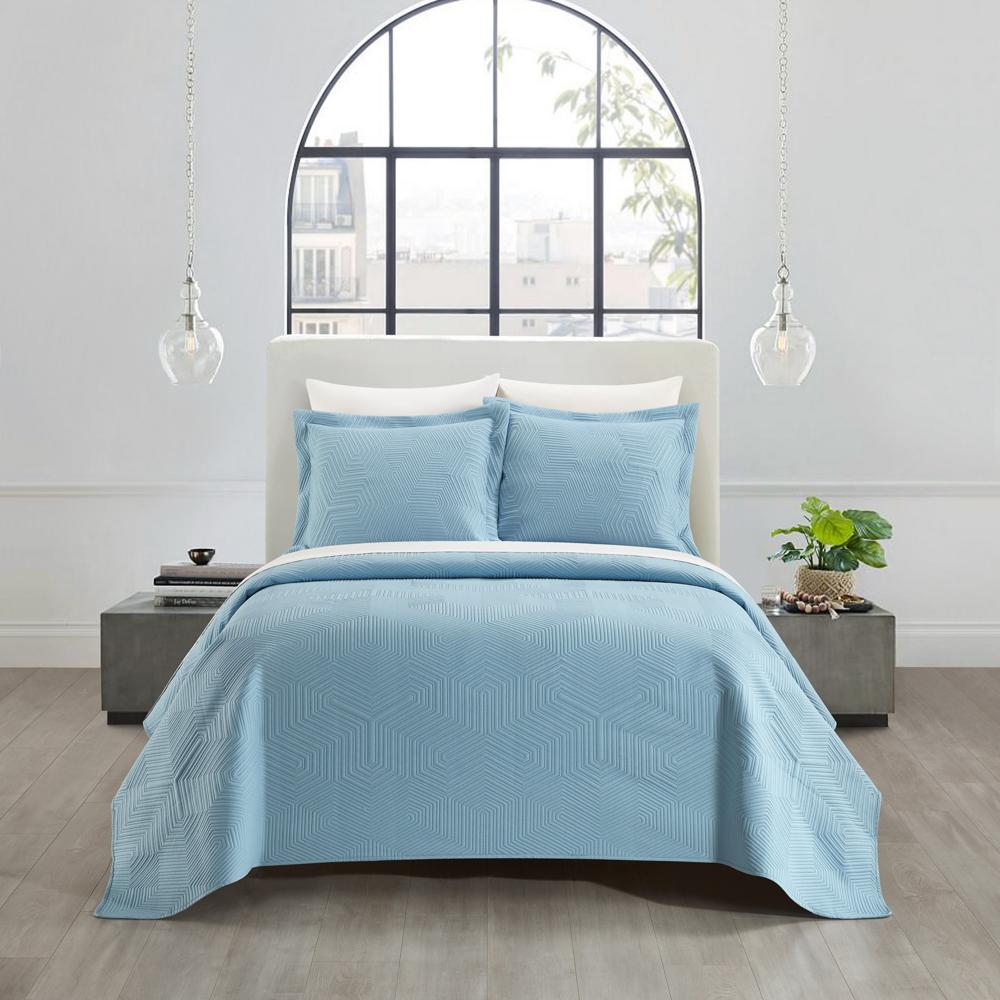 Chic Home Ridge Quilt Set Contemporary Y-Shaped Geometric Pattern Bed In A Bag Bedding - Sheets Pillowcases Pillow Shams Included - 7 Piece - Blue