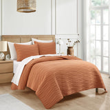 Chic Home Kyrie 3 Piece Quilt Set, Contemporary Organic Wavy Stitched, Bdding Quilts Brick Red