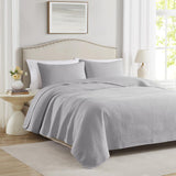 RT Designers Collection Caitlyn 3 Pieces Washed Pinsonic Lightweight Quilts Set For Bedding Grey
