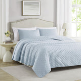 RT Designers Collection Cayla 3 Pieces Washed Pinsonic Lightweight Quilts Set For Bedding Blue