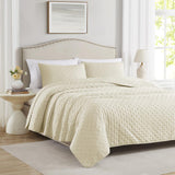 RT Designers Collection Cayla 3 Pieces Washed Pinsonic Lightweight Quilts Set For Bedding Ivory