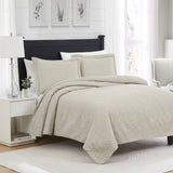 RT Designers Collection Milla 3pc Pinsonic Premium Quality All Season Quilt Set for Revitalize Bedroom With Beige