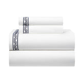 Chic Home Arden Organic Cotton Sheet Set Solid White With Dual Stripe Embroidery Zig-Zag Details - Includes 1 Flat, 1 Fitted Sheet, and 2 Pillowcases - 4 Piece - Navy