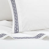 Chic Home Arden Organic Cotton Sheet Set Solid White With Dual Stripe Embroidery Zig-Zag Details - Includes 1 Flat, 1 Fitted Sheet, and 2 Pillowcases - 4 Piece - Navy