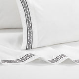 Chic Home Arden Organic Cotton Sheet Set Solid White With Dual Stripe Embroidery Zig-Zag Details - Includes 1 Flat, 1 Fitted Sheet, and 2 Pillowcases - 4 Piece - Black