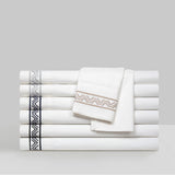 Chic Home Arden Organic Cotton Sheet Set Solid White With Dual Stripe Embroidery Zig-Zag Details - Includes 1 Flat, 1 Fitted Sheet, and 2 Pillowcases - 4 Piece - Grey