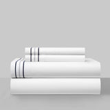 Chic Home Freya Organic Cotton Sheet Set Solid White With Dual Stripe Embroidery Zipper Stitching Details - Includes 1 Flat, 1 Fitted Sheet, and 2 Pillowcases - 4 Piece - Blue