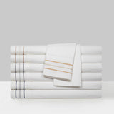 Chic Home Freya Organic Cotton Sheet Set Solid White With Dual Stripe Embroidery Zipper Stitching Details - Includes 1 Flat, 1 Fitted Sheet, and 2 Pillowcases - 4 Piece - Gold