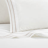 Chic Home Freya Organic Cotton Sheet Set Solid White With Dual Stripe Embroidery Zipper Stitching Details - Includes 1 Flat, 1 Fitted Sheet, and 2 Pillowcases - 4 Piece - Beige