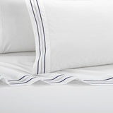 Chic Home Freya Organic Cotton Sheet Set Solid White With Dual Stripe Embroidery Zipper Stitching Details - Includes 1 Flat, 1 Fitted Sheet, and 2 Pillowcases - 4 Piece - Blue