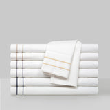 Chic Home Valencia Organic Cotton Sheet Set Solid White With Dual Stripe Embroidery - Includes 1 Flat, 1 Fitted Sheet, and 2 Pillowcases - 4 Piece - Navy