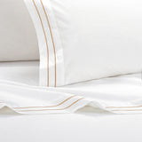 Chic Home Valencia Organic Cotton Sheet Set Solid White With Dual Stripe Embroidery - Includes 1 Flat, 1 Fitted Sheet, and 2 Pillowcases - 4 Piece - Gold