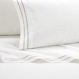 Chic Home Valencia Organic Cotton Sheet Set Solid White With Dual Stripe Embroidery - Includes 1 Flat, 1 Fitted Sheet, and 2 Pillowcases - 4 Piece - Beige