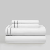 Chic Home Valencia Organic Cotton Sheet Set Solid White With Dual Stripe Embroidery - Includes 1 Flat, 1 Fitted Sheet, and 2 Pillowcases - 4 Piece - Grey
