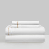 Chic Home Valencia Organic Cotton Sheet Set Solid White With Dual Stripe Embroidery - Includes 1 Flat, 1 Fitted Sheet, and 2 Pillowcases - 4 Piece - Gold