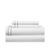 Chic Home Valencia Organic Cotton Sheet Set Solid White With Dual Stripe Embroidery - Includes 1 Flat, 1 Fitted Sheet, and 2 Pillowcases - 4 Piece - Beige
