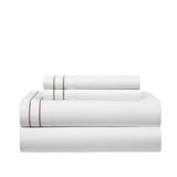 Chic Home Valencia Organic Cotton Sheet Set Solid White With Dual Stripe Embroidery - Includes 1 Flat, 1 Fitted Sheet, and 2 Pillowcases - 4 Piece - Beige