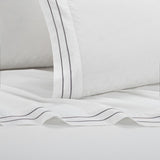 Chic Home Valencia Organic Cotton Sheet Set Solid White With Dual Stripe Embroidery - Includes 1 Flat, 1 Fitted Sheet, and 2 Pillowcases - 4 Piece - Grey