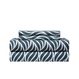 Chic Home Kate Sheet Set Super Soft Two-Tone Geometric Leaf Pattern Print Design - Navy