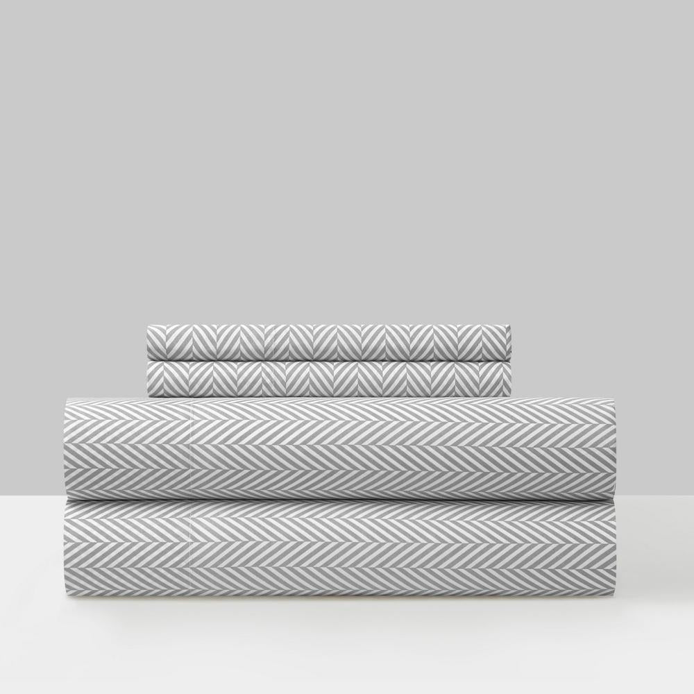 Chic Home Denise Sheet Set Super Soft Graphic Herringbone Print Design - Includes 1 Flat, 1 Fitted Sheet, and 2 Pillowcases - 4 Piece - Queen 90x102"