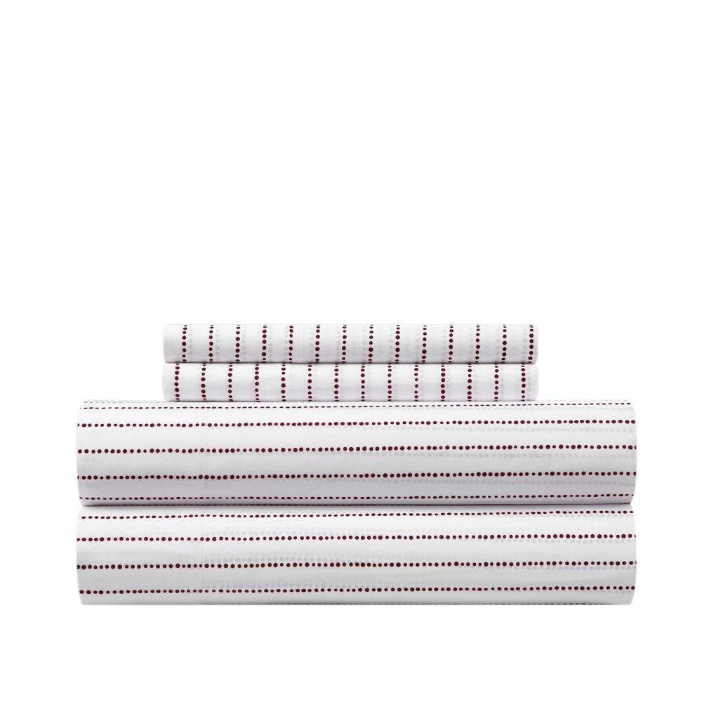 Chic Home Kailey Sheet Set Solid White With Dot Striped Pattern Print Design - Includes 1 Flat, 1 Fitted Sheet, and 2 Pillowcases - 4 Piece - Queen 90x102"