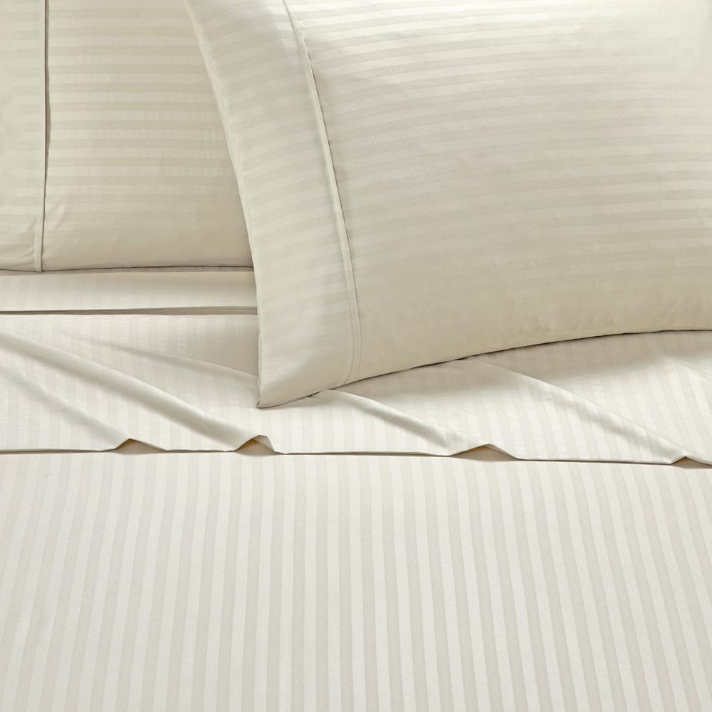 Chic Home Siena Sheet Set Solid Color Striped Pattern Technique - Includes 1 Flat, 1 Fitted Sheet, and 2 Pillowcases - 4 Piece - Beige
