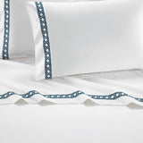 Chic Home Aria 4 Piece Cotton Blend Sheet Set 1500 Thread Count Solid White With Dual Stripe Embroidery Lattice Stitching Details Navy