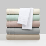 Chic Home Savannah Sheet Set Solid Color With Dual Stripe Embroidery - Includes 1 Flat, 1 Fitted Sheet, and 1 Pillowcase - 3 Piece - Twin 66x102"