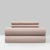 Chic Home Savannah Sheet Set Solid Color With Dual Stripe Embroidery - Includes 1 Flat, 1 Fitted Sheet, and 1 Pillowcase - 3 Piece - Twin 66x102"