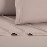 Chic Home Savannah Sheet Set Solid Color With Dual Stripe Embroidery - Includes 1 Flat, 1 Fitted Sheet, and 1 Pillowcase - 3 Piece - Twin 66x102"