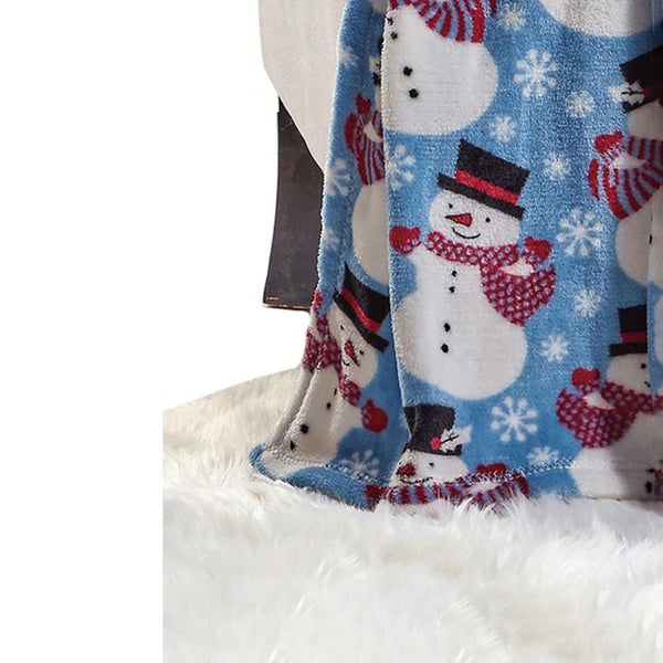 Plazatex Blue Snowman Micro plush Decorative All Season Blue Color 50" X 60" Thr