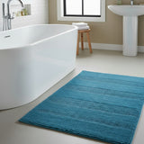 Knightsbridge Stylish And Comfortable All Season Traditional Wide Cut Design Cotton Bath Rug 21" X 34" Aqua