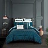 Chic Home Arlow Comforter Set Jacquard Geometric Quilted Pattern Design Bedding Teal Blue