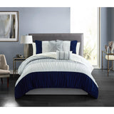 Chic Home Fay Comforter Set Ruched Color Block Design Bed In A Bag Navy