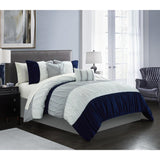 Chic Home Fay Comforter Set Ruched Color Block Design Bed In A Bag Navy