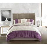 Chic Home Fay Comforter Set Ruched Color Block Design Bed In A Bag Plum