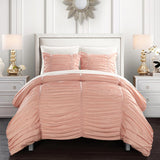 Chic Home Kaiah 7 Piece Comforter Set Contemporary Striped Ruched Ruffled Design Sheet Set Pillowcases Pillow Shams Included Coral
