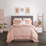 Chic Home Kensley Comforter Set Washed Crinkle Ruffled Flange Border Design Bedding Blush