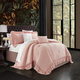 Chic Home Kensley Comforter Set Washed Crinkle Ruffled Flange Border Design Bedding Blush