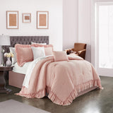 Chic Home Kensley Comforter Set Washed Crinkle Ruffled Flange Border Design Bedding Blush