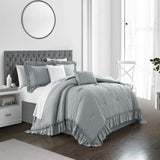 Chic Home Kensley Comforter Set Washed Crinkle Ruffled Flange Border Design Bedding Grey