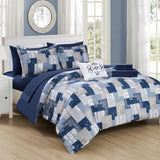 Chic Home Millennia 8 Piece Reversible Comforter Set Patchwork Bohemian Paisley Print Design Bed in a Bag Blue