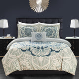 Chic Home Palmer 8 Piece Reversible Comforter Set Large Scale Boho Inspired Medallion Paisley Print Design Bed in a Bag Blue
