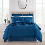 Chic Home Yvette Comforter Set Ruffled Pleated Flange Border Design Bedding Blue