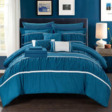 Chic Home Stieg 10 Pieces Comforter Set Complete BIB Pleated Ruched Ruffled Bedding With Sheet Set & Decorative Pillows Shams Teal