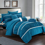 Chic Home Stieg 10 Pieces Comforter Set Complete BIB Pleated Ruched Ruffled Bedding With Sheet Set & Decorative Pillows Shams Teal